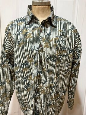 Koa Road Men's Large L/S Button-Up Shirt - Vintage Bamboo Print Botanical Leaf